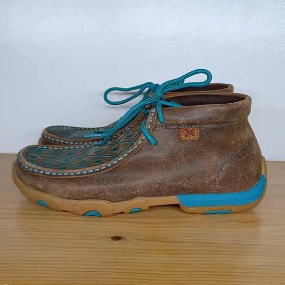 Twisted X Boots Chukka Driving Moccasin Brown Turquoise Diamonds Women's 6.5 M - Picture 4 of 12